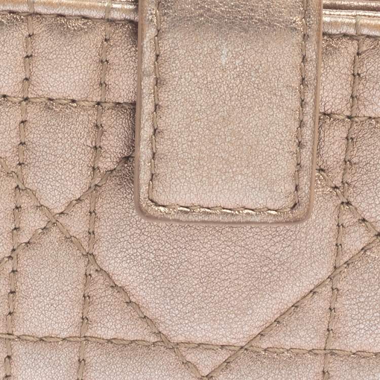 Pre Owned Dior Metallic Rose Gold Cannage Leather Gusset Card Holder