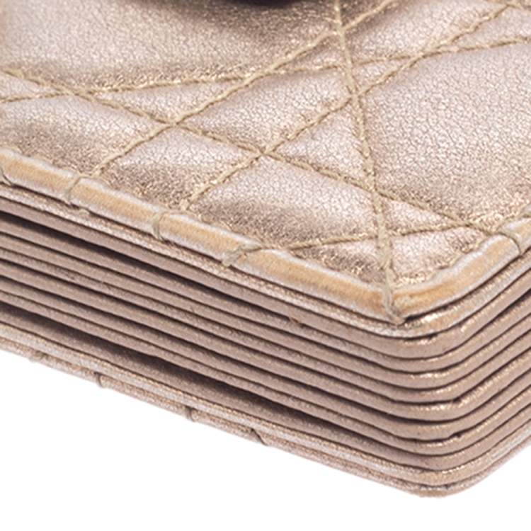 Pre Owned Dior Metallic Rose Gold Cannage Leather Gusset Card Holder