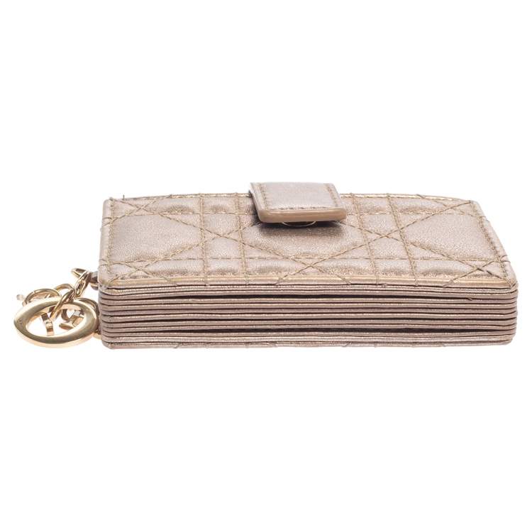 Pre Owned Dior Metallic Rose Gold Cannage Leather Gusset Card Holder