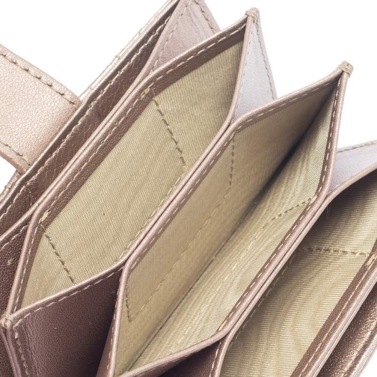 Pre Owned Dior Metallic Rose Gold Cannage Leather Gusset Card Holder
