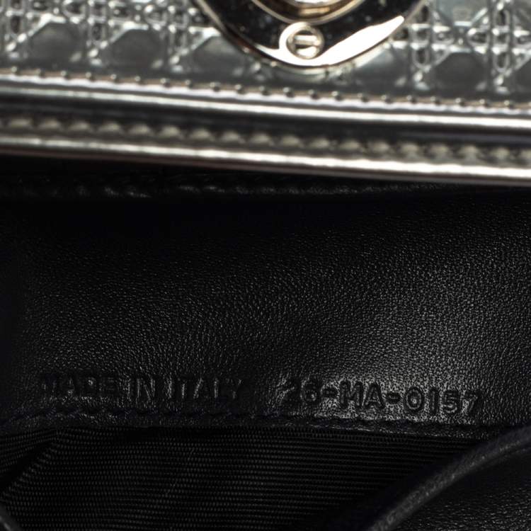 Pre Owned Dior Metallic Silver Micro Cannage Leather Diorama Trifold Wallet