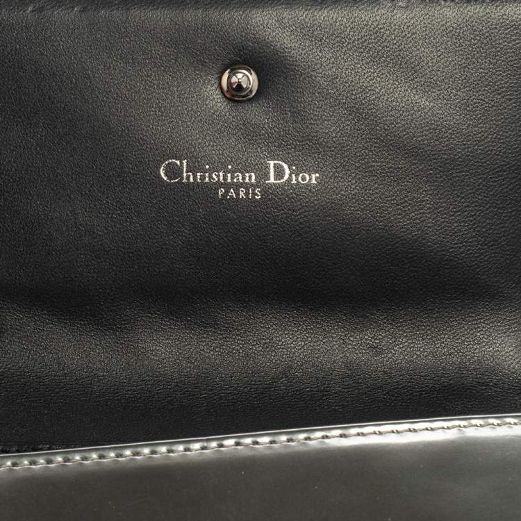 Pre Owned Dior Metallic Silver Micro Cannage Leather Diorama Trifold Wallet