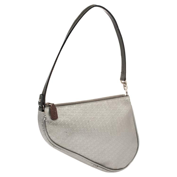 Pre Owned Dior Silver Oblique Matte Leather Saddle Bag
