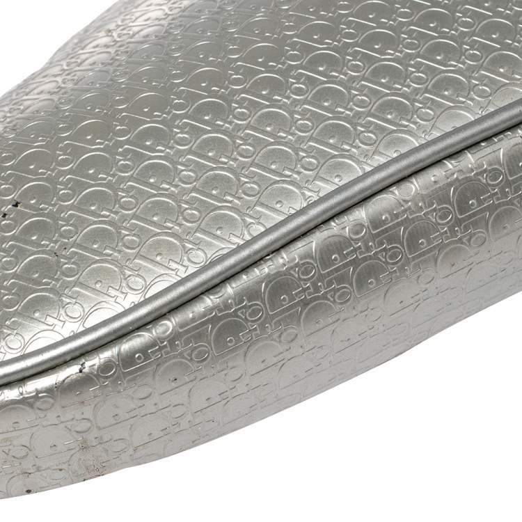 Pre Owned Dior Silver Oblique Matte Leather Saddle Bag