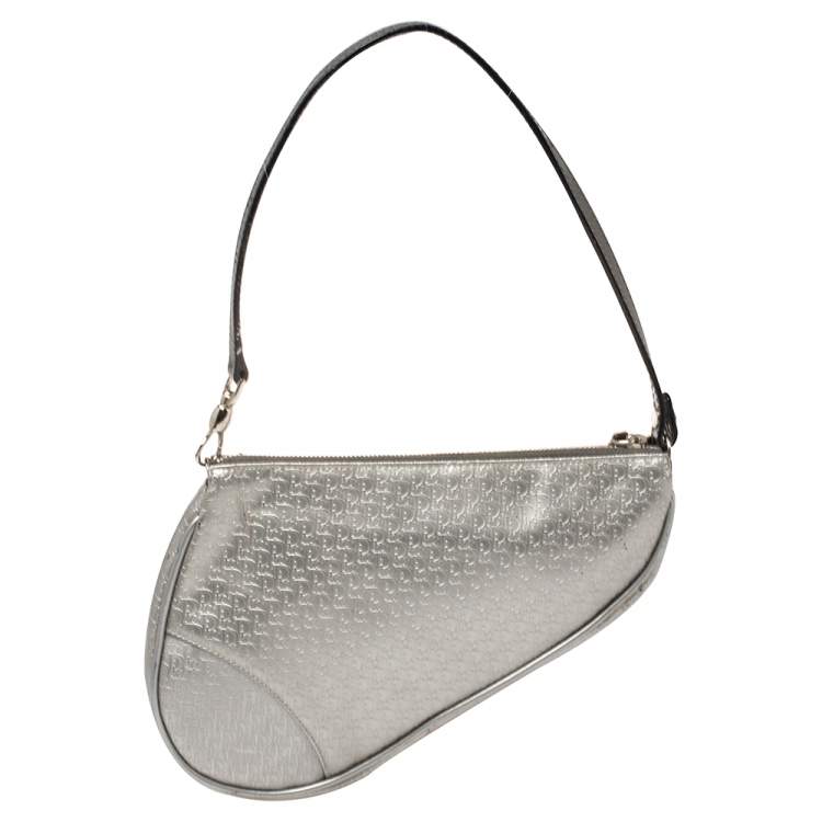 Pre Owned Dior Silver Oblique Matte Leather Saddle Bag