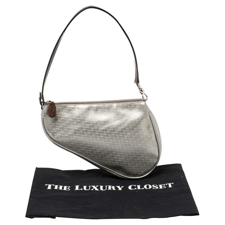 Pre Owned Dior Silver Oblique Matte Leather Saddle Bag