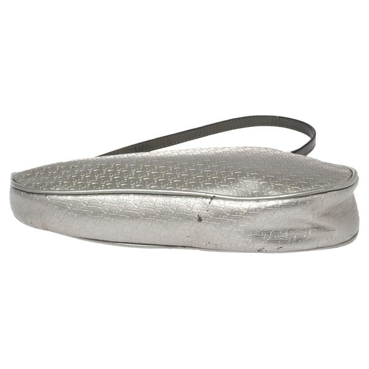 Pre Owned Dior Silver Oblique Matte Leather Saddle Bag