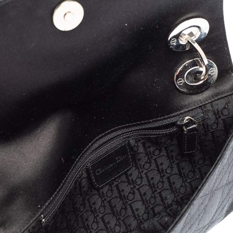 Pre Owned Dior Black Cannage Satin Flap Clutch
