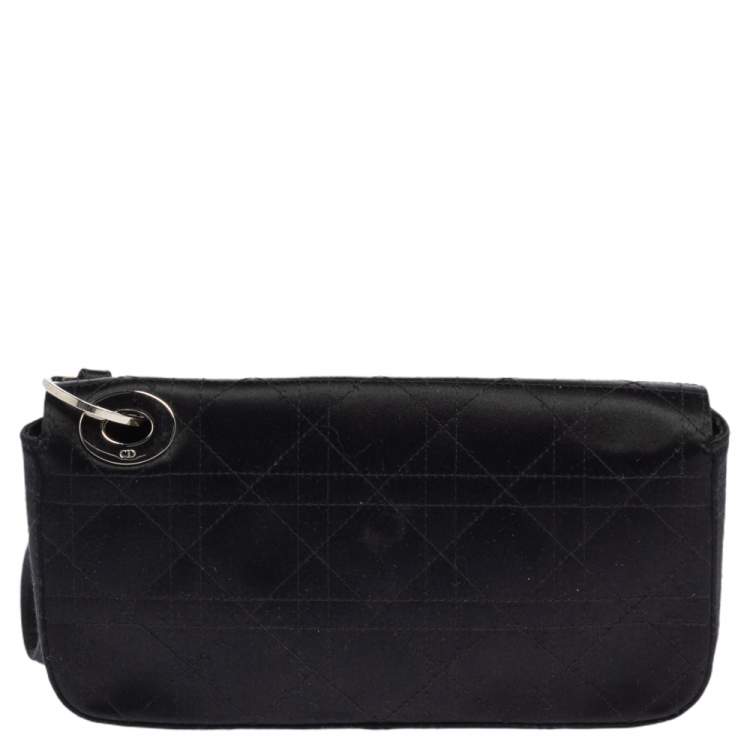 Pre Owned Dior Black Cannage Satin Flap Clutch