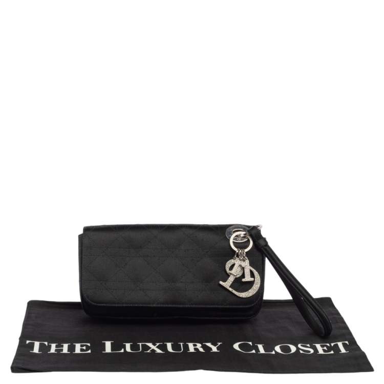 Pre Owned Dior Black Cannage Satin Flap Clutch