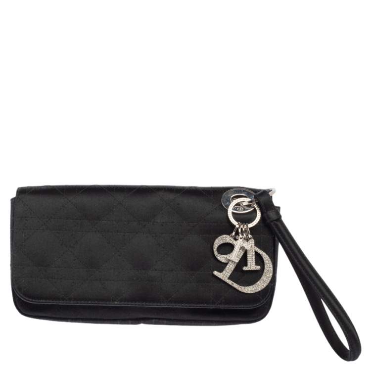 Pre Owned Dior Black Cannage Satin Flap Clutch