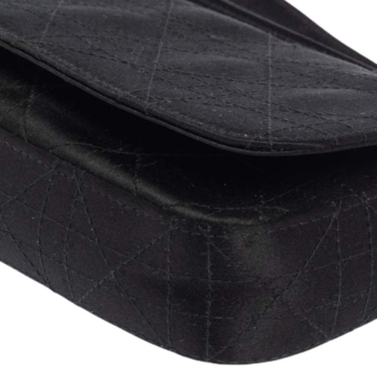 Pre Owned Dior Black Cannage Satin Flap Clutch