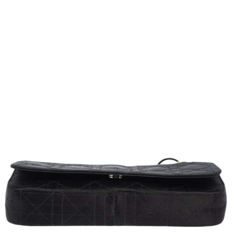 Pre Owned Dior Black Cannage Satin Flap Clutch