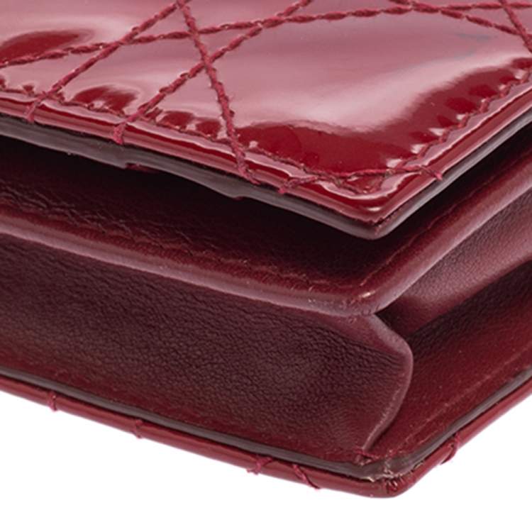 Pre Owned Dior Red Cannage Patent Leather Lady Dior Card Case
