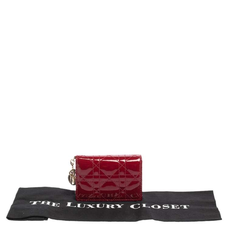 Pre Owned Dior Red Cannage Patent Leather Lady Dior Card Case