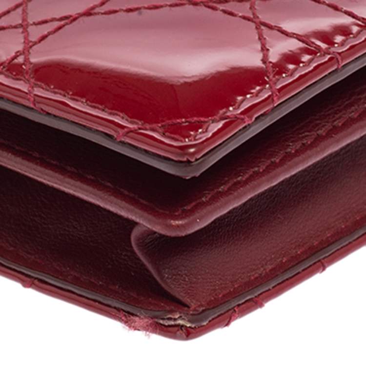Pre Owned Dior Red Cannage Patent Leather Lady Dior Card Case
