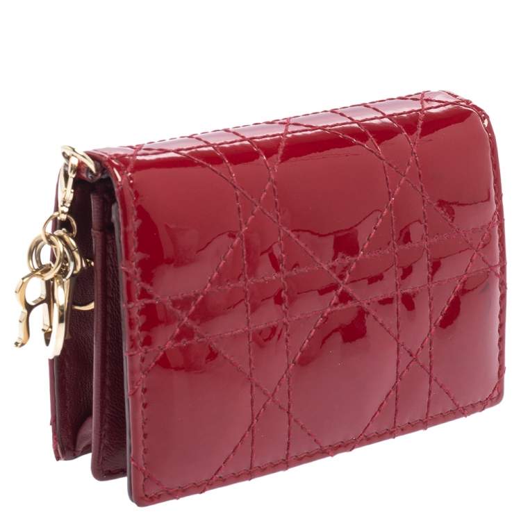 Pre Owned Dior Red Cannage Patent Leather Lady Dior Card Case