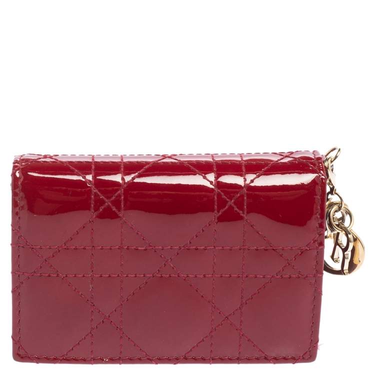 Pre Owned Dior Red Cannage Patent Leather Lady Dior Card Case