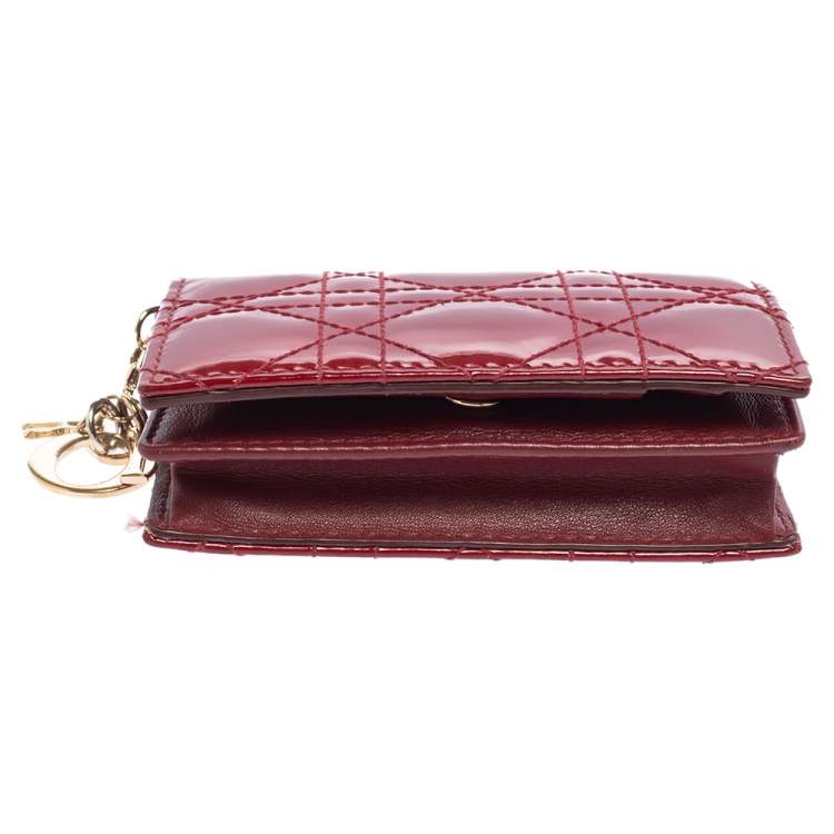 Pre Owned Dior Red Cannage Patent Leather Lady Dior Card Case