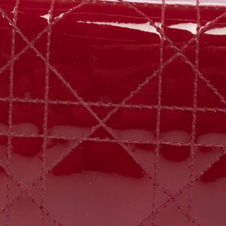 Pre Owned Dior Red Cannage Patent Leather Lady Dior Card Case