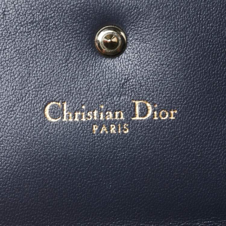 Pre Owned Dior Metallic Gold Micro Cannage Patent Leather Diorama Trifold Wallet