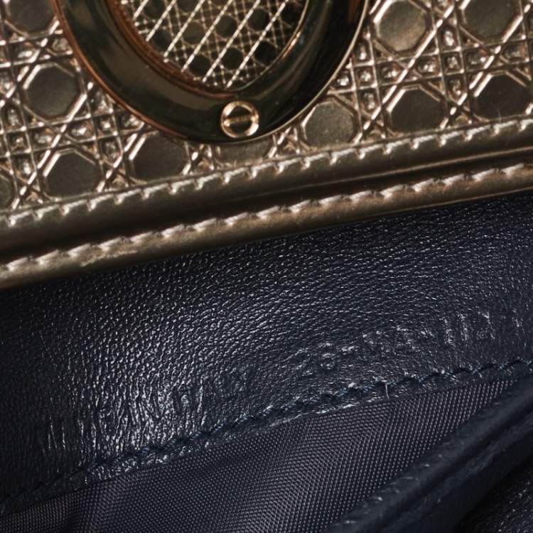 Pre Owned Dior Metallic Gold Micro Cannage Patent Leather Diorama Trifold Wallet