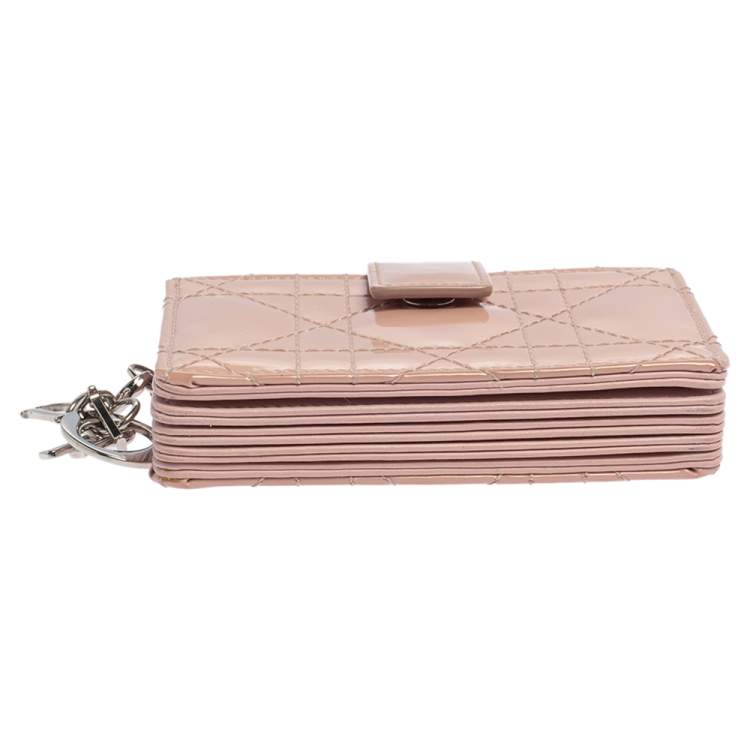 Pre Owned  Dior Powder Pink Cannage Patent Leather Lady Dior Gusset Card Case 