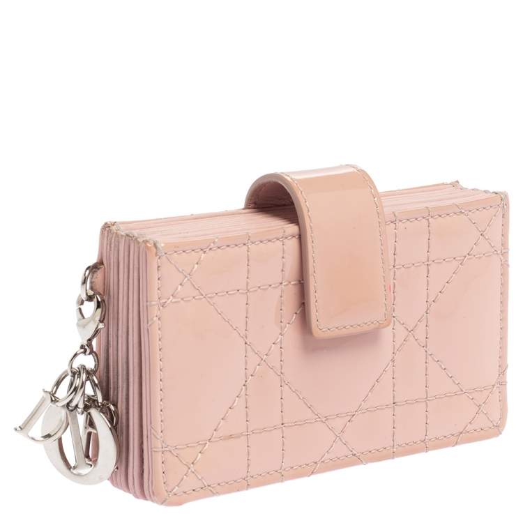 Pre Owned  Dior Powder Pink Cannage Patent Leather Lady Dior Gusset Card Case 