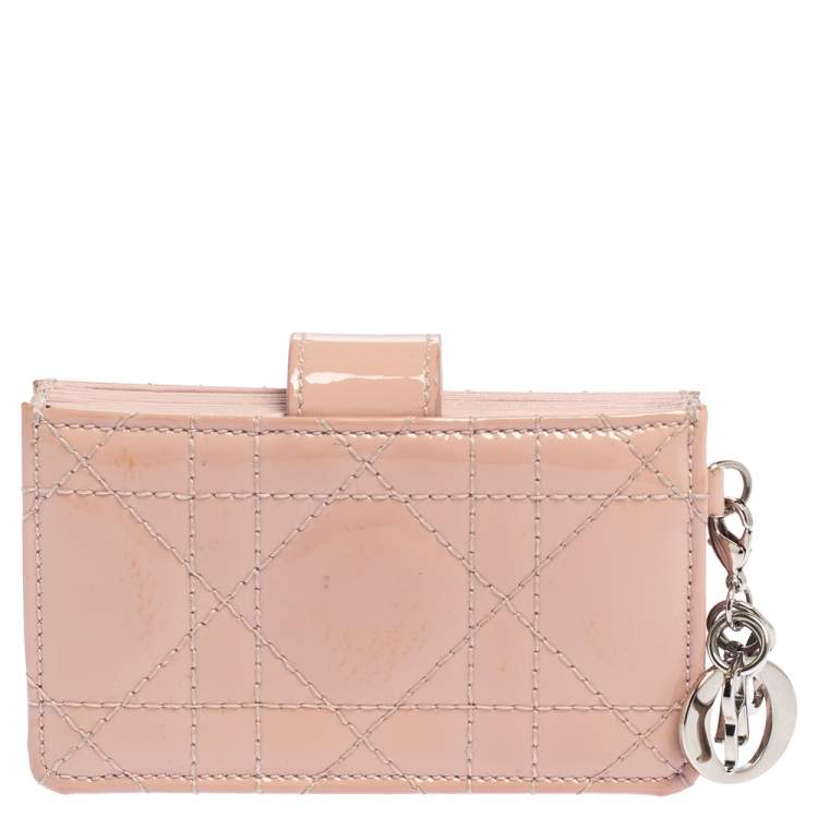 Pre Owned  Dior Powder Pink Cannage Patent Leather Lady Dior Gusset Card Case 