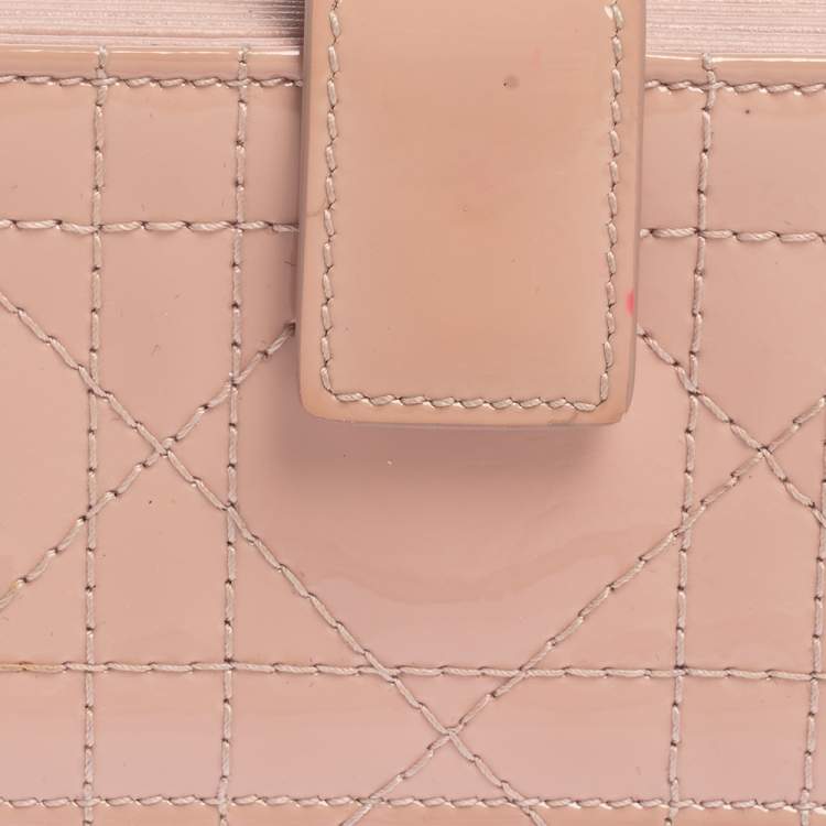 Pre Owned  Dior Powder Pink Cannage Patent Leather Lady Dior Gusset Card Case 