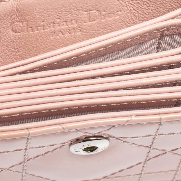 Pre Owned  Dior Powder Pink Cannage Patent Leather Lady Dior Gusset Card Case 