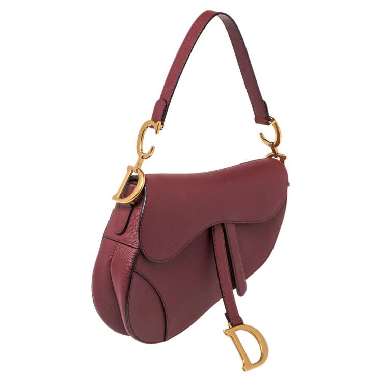 Pre Owned Dior Dark Red Leather Saddle Bag