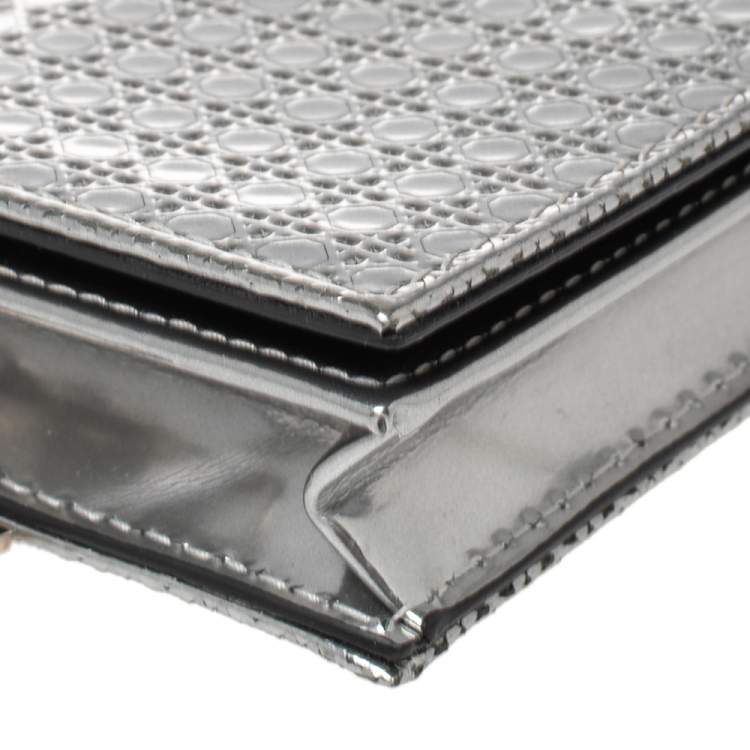 Pre Owned Dior Silver Micro Cannage Leather Mini Lady Dior Card Case