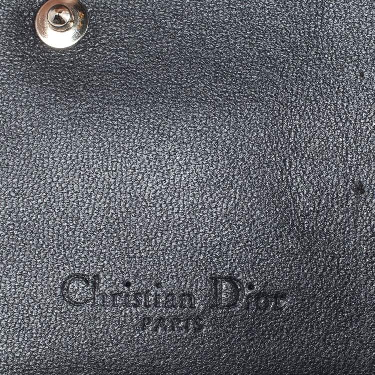 Pre Owned Dior Silver Micro Cannage Leather Mini Lady Dior Card Case