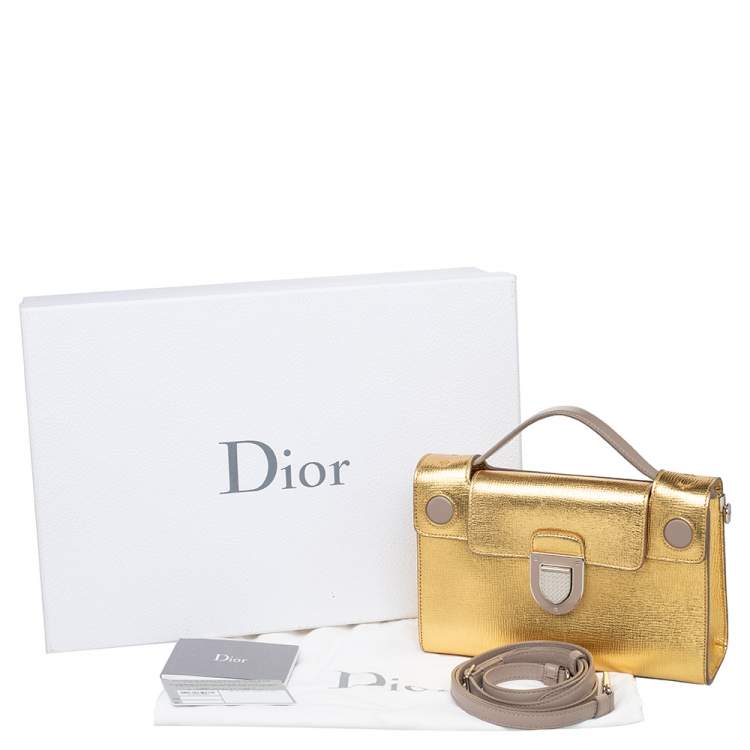 Pre Owned Dior Gold Leather Diorever Top Handle Bag