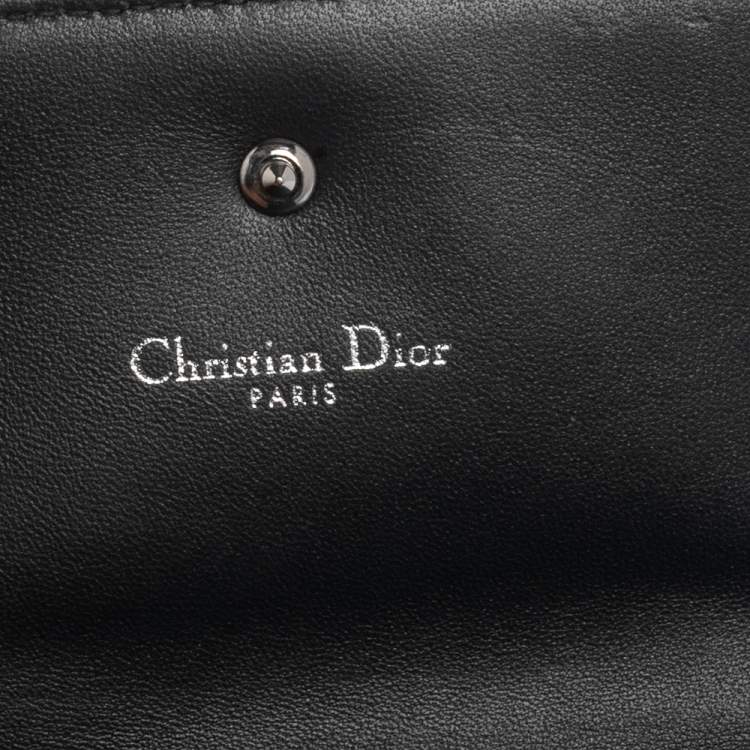 Pre Owned Dior Metallic Silver Micro Cannage Leather Diorama Trifold Wallet