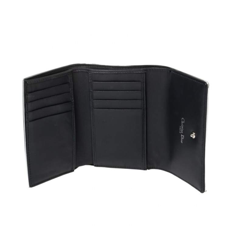 Pre Owned Dior Metallic Silver Micro Cannage Leather Diorama Trifold Wallet