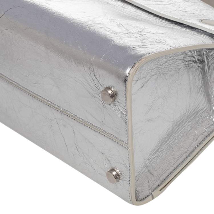 Pre Owned Dior Metallic Silver Leather Medium Diorever Bag