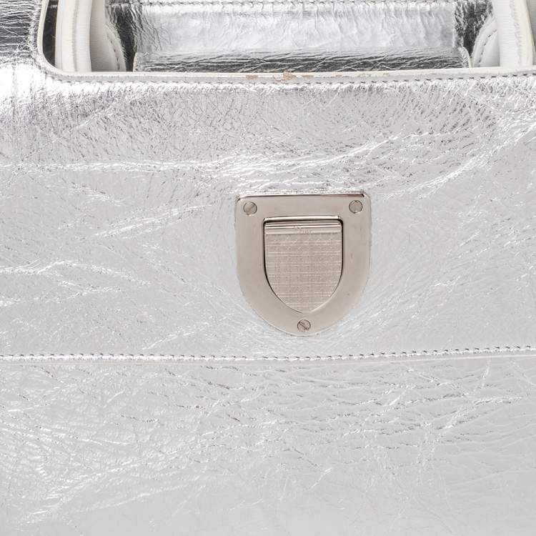 Pre Owned Dior Metallic Silver Leather Medium Diorever Bag