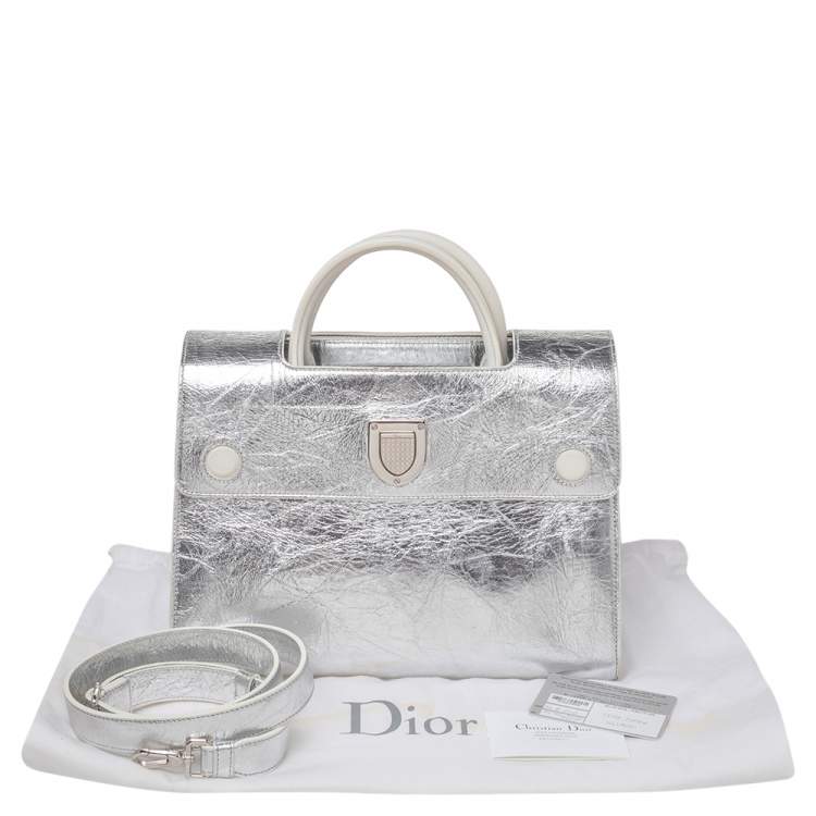 Pre Owned Dior Metallic Silver Leather Medium Diorever Bag