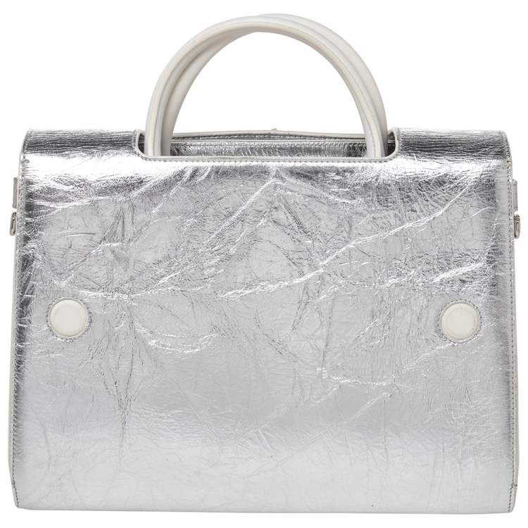 Pre Owned Dior Metallic Silver Leather Medium Diorever Bag
