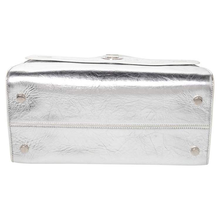 Pre Owned Dior Metallic Silver Leather Medium Diorever Bag