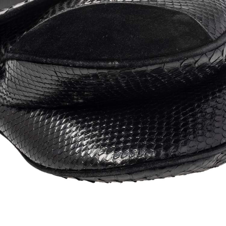 Pre Owned Dior Black Snakeskin and Suede Saddle Bag
