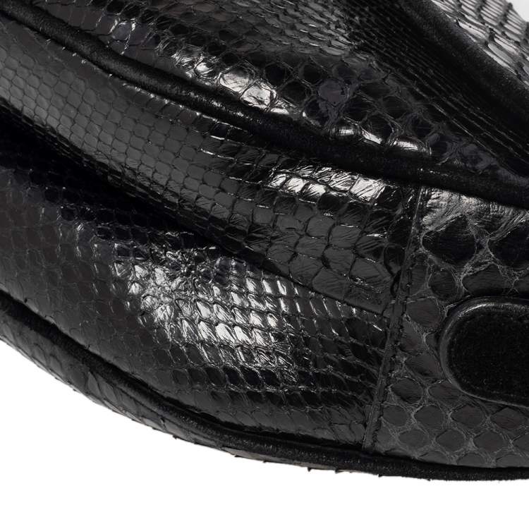 Pre Owned Dior Black Snakeskin and Suede Saddle Bag
