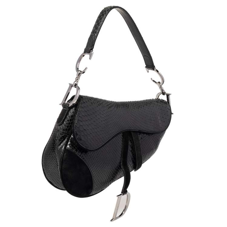 Pre Owned Dior Black Snakeskin and Suede Saddle Bag