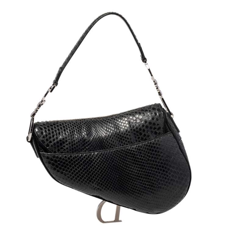 Pre Owned Dior Black Snakeskin and Suede Saddle Bag