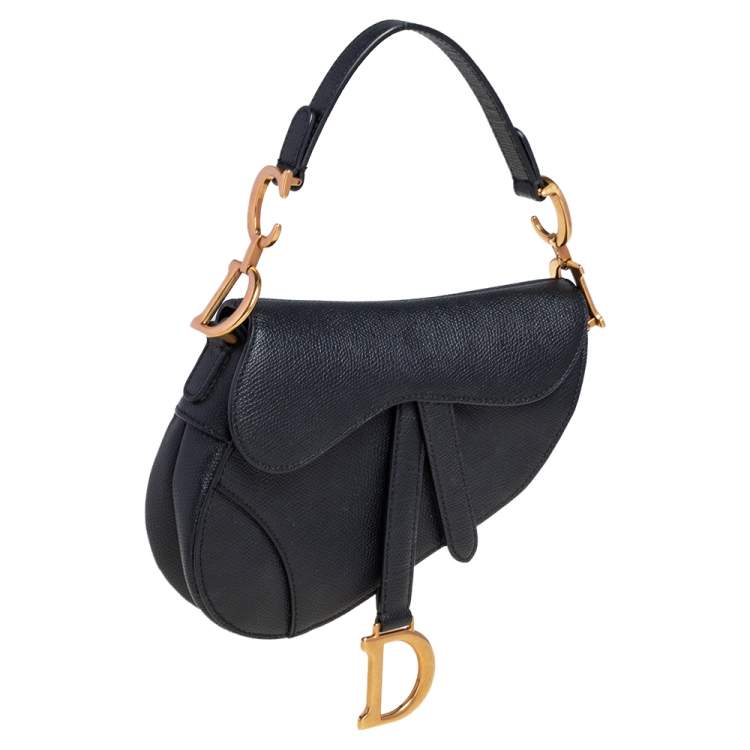 Pre Owned Dior Black Leather Mini Saddle Bag
