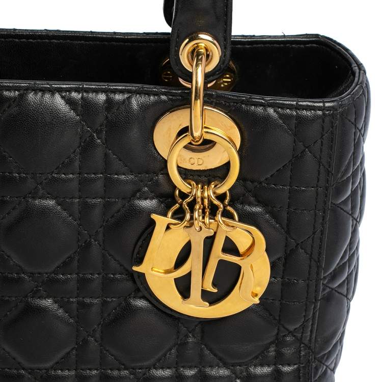 Pre Owned Dior Black Cannage Leather Medium Lady Dior Tote