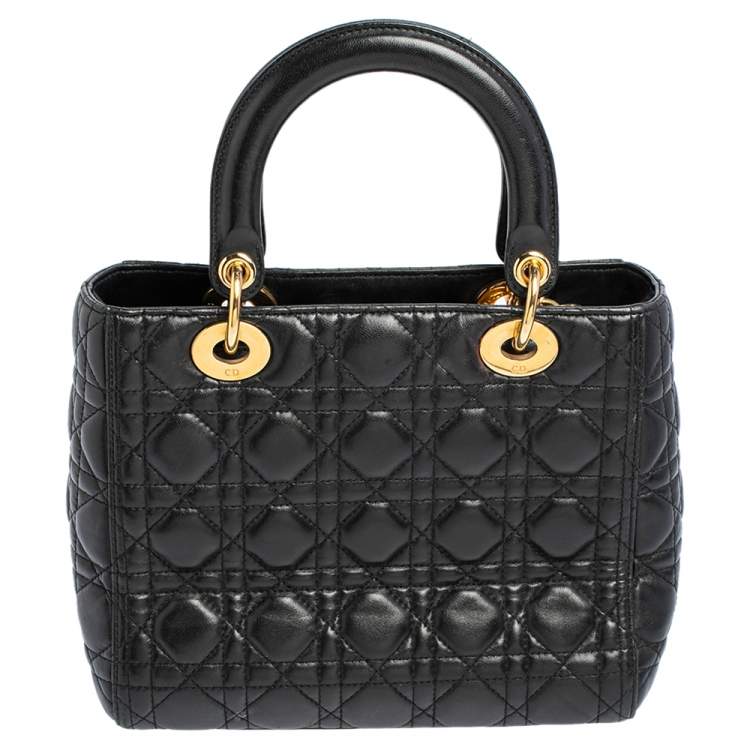 Pre Owned Dior Black Cannage Leather Medium Lady Dior Tote