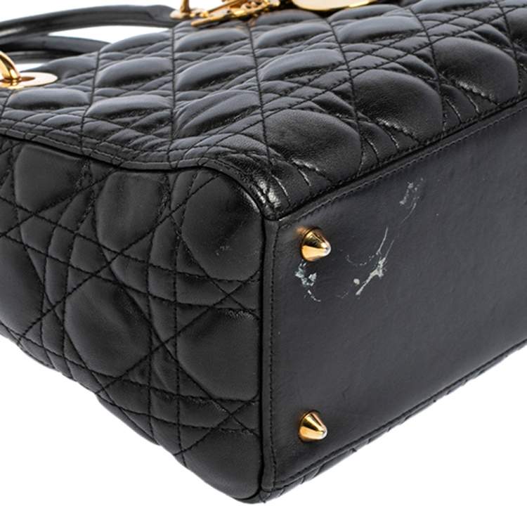 Pre Owned Dior Black Cannage Leather Medium Lady Dior Tote